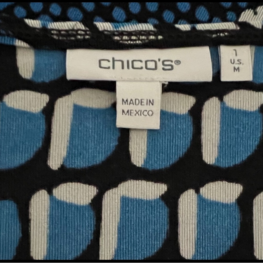 CHICO’S Blue, Black & White Geometric Tunic Dress Size 1  US M  NWOT P2P: 18” - Picture 12 of 14